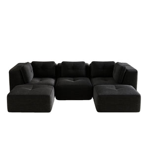 English Elm Modern Corduroy U-shaped Sectional with Tufted Cushions Deep Seat and Movable Ottomans Black W714S01791