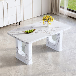 English Elm 64.5×35.4 Marble Pattern Glass Base Dining Table Seats 8 Modern Nordic Style W2827S00031