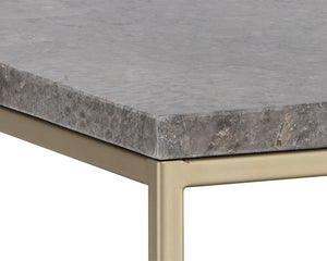 Sunpan Arden Rustic Coffee Table with Grey Marble Top, Solid Oak Tray, and Sleek Gold Iron Frame, 39.5"