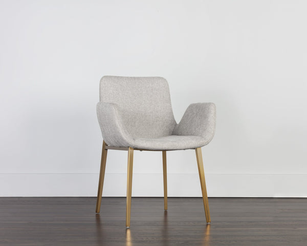 Sunpan LUCANO Dining Armchair - Contemporary Belfast Heather Grey Seat with Gold Legs for Stylish Comfort 106694