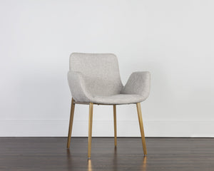 Sunpan Lucano Dining Armchair - Elegant Scooped Design with Vertical Channel Tufting and Gold Legs Belfast Heather Grey