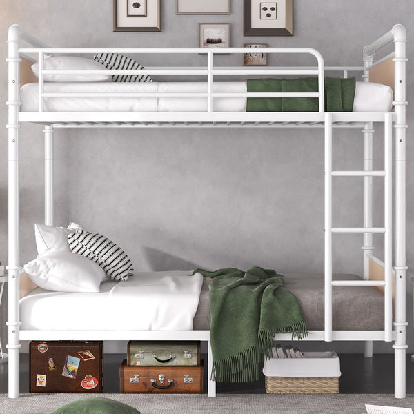 English Elm Twin Twin XL over Twin XL Metal Bunk Bed, Industrial White Detachable Design with Guard Rails, 300lb Capacity W2580P304984