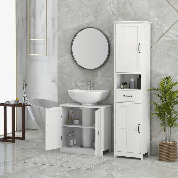 English Elm Bathroom Pedestal Sink Cabinet with U-Shaped Design, Adjustable Shelf, White Storage Solution W2225P173922