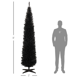 English Elm Homcom 8' Slim Pencil Christmas Tree With 618 Realistic Branch Tips - Elegant Black Holiday Decor W2225P249617