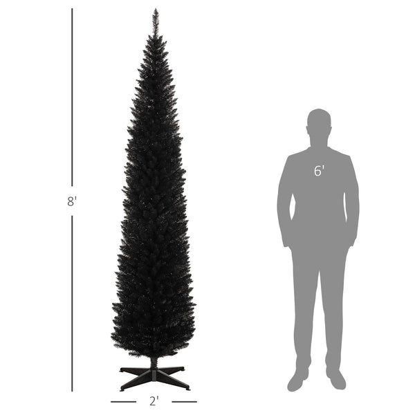 English Elm Homcom 8' Slim Pencil Christmas Tree With 618 Realistic Branch Tips - Elegant Black Holiday Decor W2225P249617