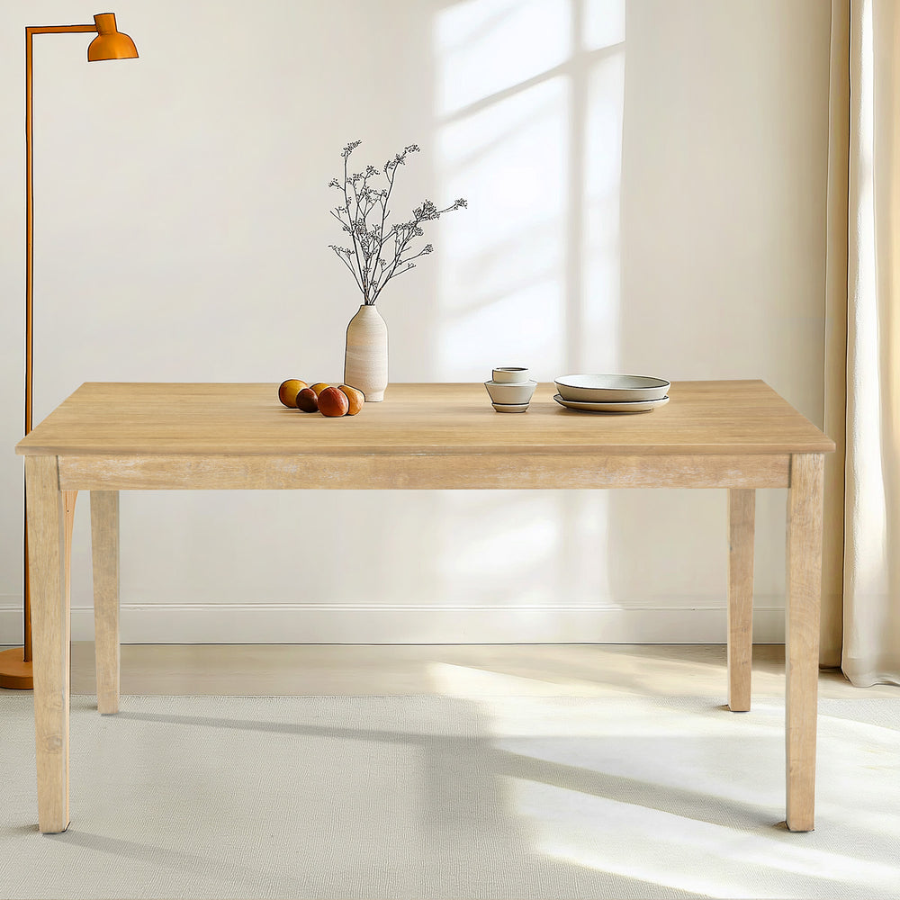 English Elm Farmhouse Rubberwood Dining Table Seats Six with Veneer Top for Rustic Kitchens W2896P245742