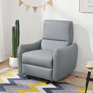 English Elm Wall Zero Wall Power Recliner Chair with Overstuffed Backrest, USB Type-C Charging Port, Space-Saving Electric Recliner for Small Rooms Blue Gray W1028S00036