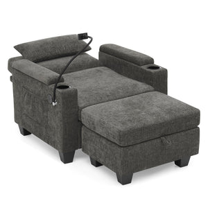 English Elm Single Chenille Manual Recliner with Usb Port Hidden Storage Ottoman and Cup Holders Gray W487P423648