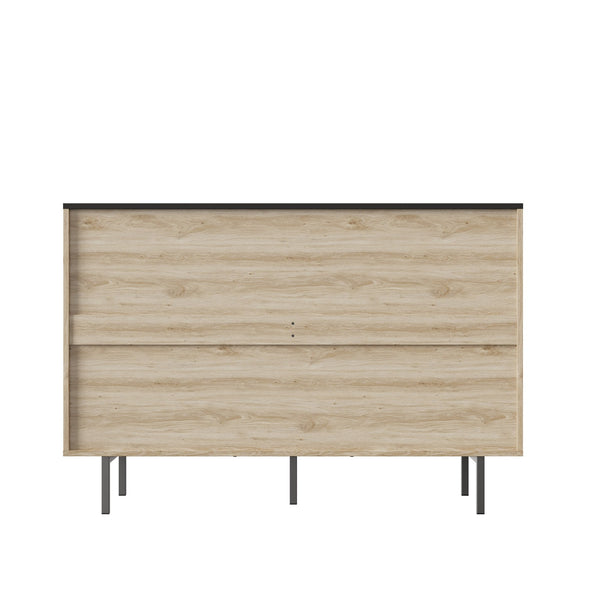 English Elm Fluted,Bedroom Six-Drawer Storage Cabinet Natural+Black | Fluted Vertical Design, Large Capacity, Modern Minimalist Front and Legs 51.96"L W2673P208587