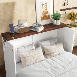 English Elm Murphy Cabinet Bed Full Pine Frame Built in Charging Station Drawer Studio Guest Room W504S00192