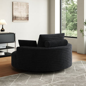 English Elm 55''l 55'l Faux Rabbit Fur Corduroy Swivel Lounge Chair Cloud Foam Seat for Bedroom Black W834S00448