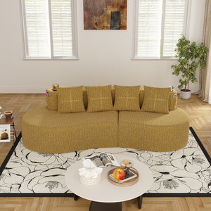 English Elm Modern Half Moon Chenille Sectional Three Seat Curved Sofa for Living Room or Apartment Mustard Yellow W395P435344