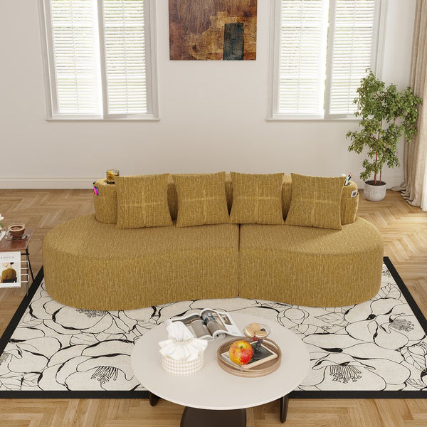 English Elm Modern Half Moon Chenille Sectional Three Seat Curved Sofa for Living Room or Apartment Mustard Yellow W395P435344