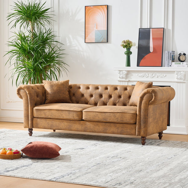 English Elm 80"chesterfield Tufted Leathaire Sofa Mid Century 3 Seater for Living Room Office W3373S00059