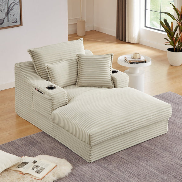 English Elm 47.24 Inch Cotton Upholstered Lounge Sofa with S-curve Arms and Deep Cushioned Seat W3396P410208