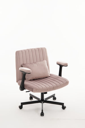 English Elm Pink Velvet Criss Cross Office Chair with Wheels, Ergonomic Swivel, Adjustable Tilt, Plush Linen Support W3394P336175