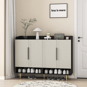English Elm Sideboard,shoe Cabinet Four Door Entryway Organizer with Adjustable Shelves Modern Black W1321S00042