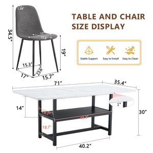 English Elm Table Set - Modern 71" Dining Table With Under-Table Storage & 6 Ergonomic Dark Gray Chairs For Comfort W1151S04263-GIGA