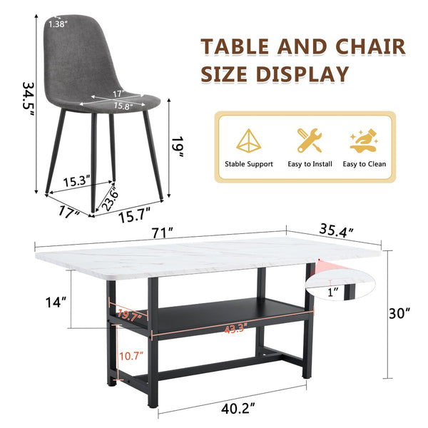 English Elm Table & 8 Dark Gray Chairs Set - 71X35.4" Black Grain Dining Table With Storage & Minimalist Design W1151S04264-GIGA