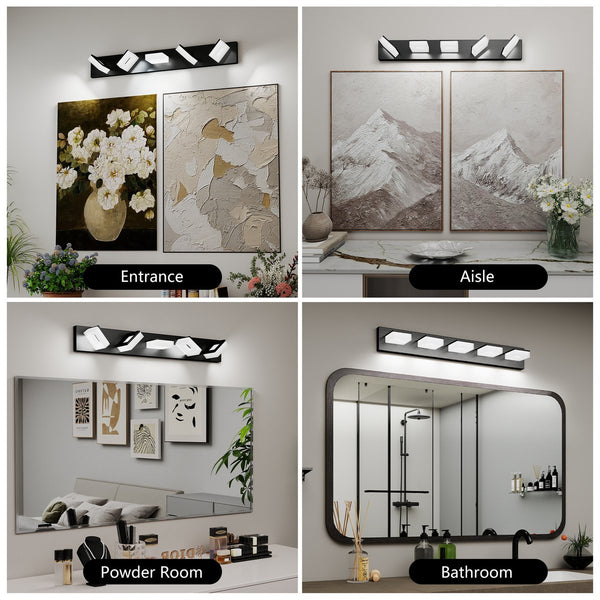 English Elm Led Modern Bathroom Vanity Light Fixture, 5-Light Matte Black Wall Sconce For Stylish Illumination W2312P374940