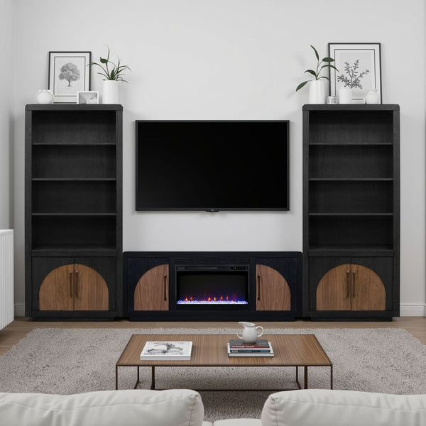 English Elm Eclipse 65-Inch Vintage-Style Fireplace Tv Stand For Tvs Up To 75" - Clove & Natural Walnut Finish B108P345180