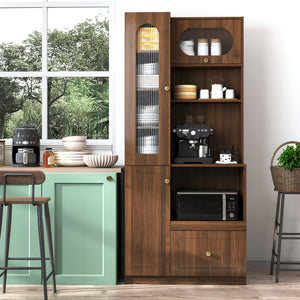 English Elm Kitchen Farmhouse Pantry Cabinet Tall Freestanding Three Door Pull Out Organizer W331S00212