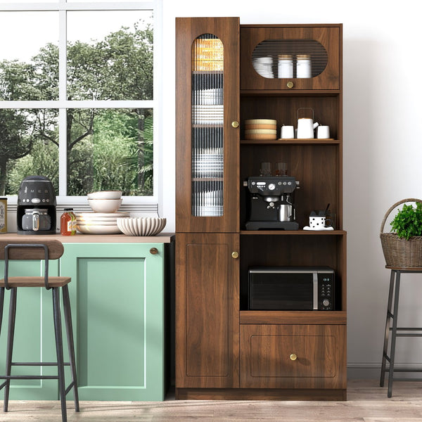 English Elm Kitchen Farmhouse Pantry Cabinet Tall Freestanding Three Door Pull Out Organizer W331S00212