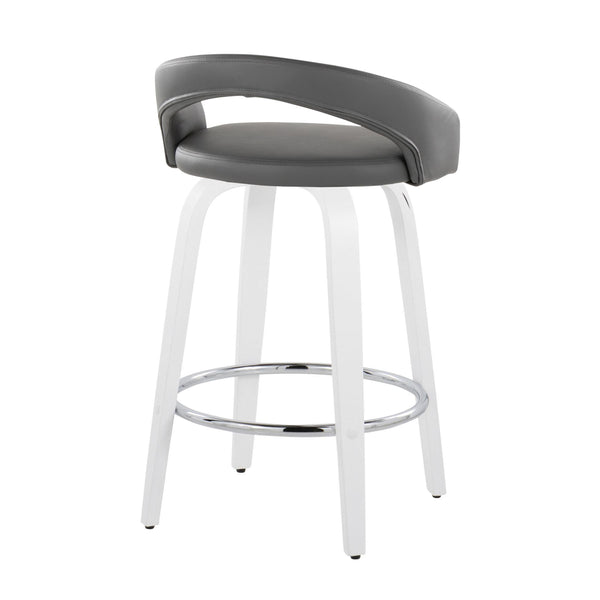 English Elm Fixed-height Swivel Counter Stools with Faux Leather Seats and Chrome Footrest Set of 2 B202S01833