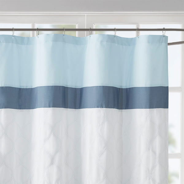 JLA Home 510 Design - Printed Elegant Embroidered Shower Curtain in Serene Blue Microfiber with Attached Lining, Machine Washable 5DS70-0251