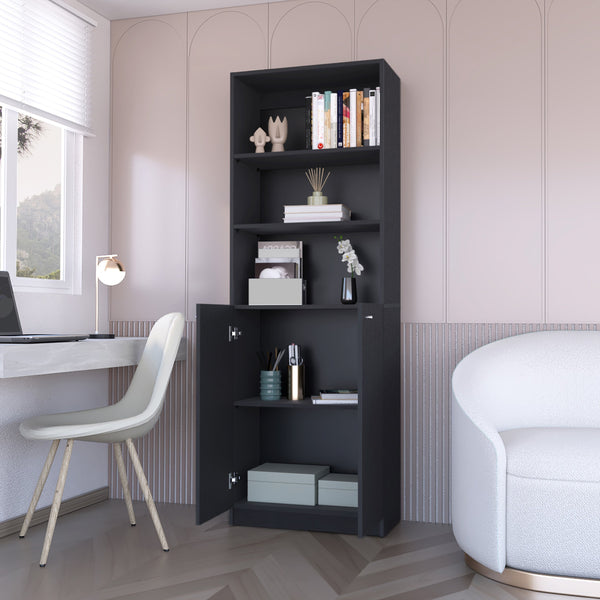 English Elm Sutton Engineered Wood 2-Door Bookcase with Open Shelves, Space-Saving Black Storage Cabinet, Easy Assembly B128P176163