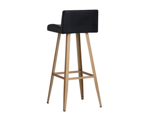 Sunpan Dani Chic Bar Stool with Antique Black Faux Leather & Brushed Champagne Gold Frame for Stylish Dining Bar Height