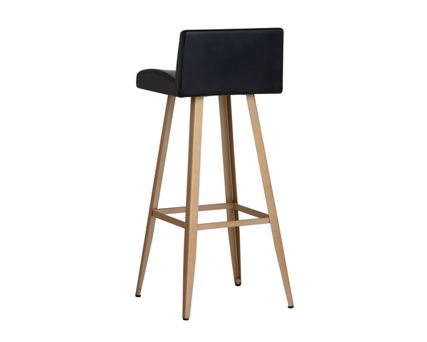 Sunpan Dani Chic Bar Stool with Antique Black Faux Leather & Brushed Champagne Gold Frame for Stylish Dining Bar Height