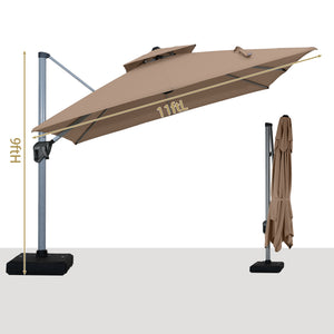 English Elm 11FT Patio Umbrella with Double Venting Top, UPF50+ 11x11ft Shade, Aluminum Frame, Tilt & Rotate Brown 106.3 L x 16.14 W x 6.3 H T3609P347439