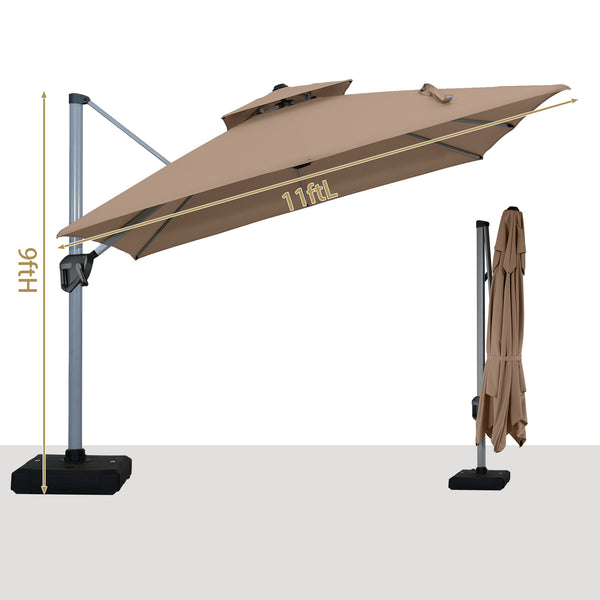 English Elm 11FT Patio Umbrella with Double Venting Top, UPF50+ 11x11ft Shade, Aluminum Frame, Tilt & Rotate Brown 106.3 L x 16.14 W x 6.3 H T3609P347439