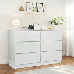 English Elm 6 Drawer Modern Dresser with Concealed Handles, Spacious Top, Durable Wood Storage Cabinet for Bedroom White W3204P318437
