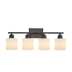 English Elm Black 24" 4-Light Bathroom Vanity Light Fixture, Modern Industrial Wall Sconce with Frosted Glass Shades, Hardwired E26 (Bulbs Not Included) W1340P310788