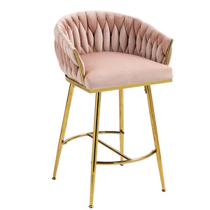 English Elm 26'' Plush Velvet Counter Stools Set of 2 with Adjustable Metal Legs, Gold Chrome Base & Footrest, Pink Luxury Seating W2215P184990