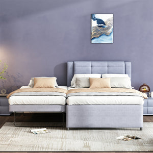 English Elm Full Size Upholstered Platform Bed With Versatile Trundle - Modern Gray Design For Comfort & Style DL001678AAE