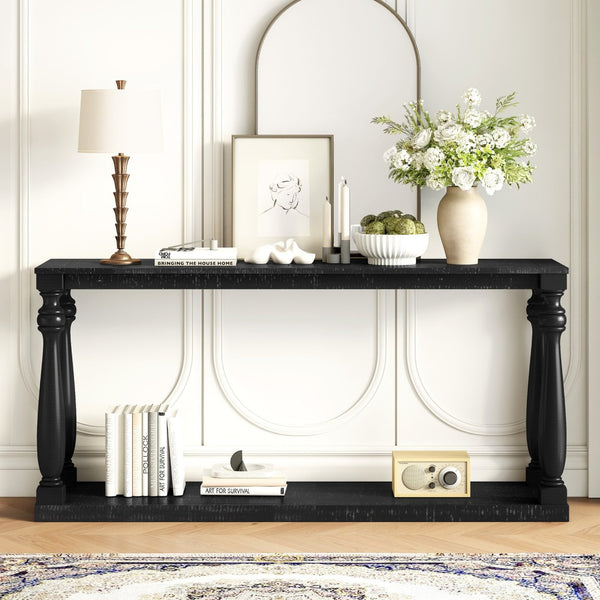English Elm U_Style Vintage Wood Grain Console Table - Stylish Space-Saving Entryway Design With Lower Shelf N711P256976B-GIGA
