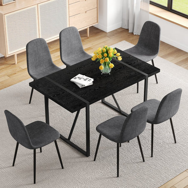 English Elm Table and Chair Set Round Tempered Glass Top with X Base and Four Pu Leather Seats Black,Dark Gray W1151S04381
