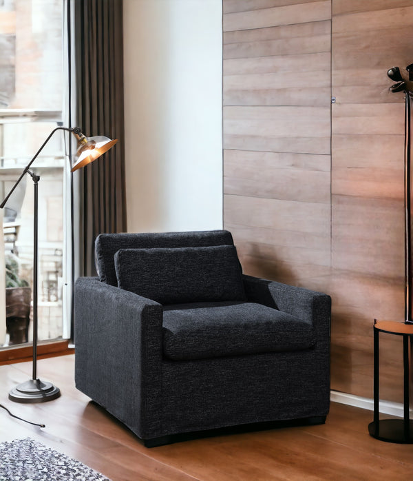 English Elm Naveen Dark Gray Fabric Swivel Chair with Toss Pillow — Plush Foam Seat, 360° Smooth Swivel, Sturdy Wood Frame B2726P242442