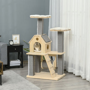 English Elm Pawhut Modern Cat Tower with Sisal Posts Cushioned Perches and Condo for Indoor Cats W2225P229277