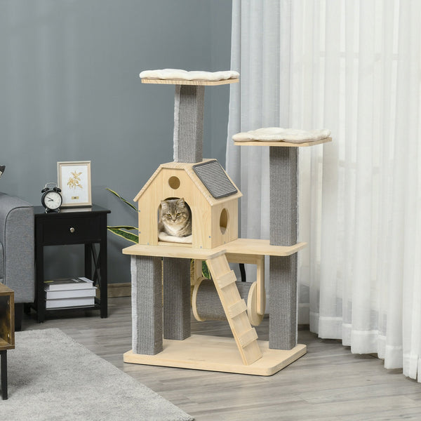 English Elm Pawhut Modern Cat Tower with Sisal Posts Cushioned Perches and Condo for Indoor Cats W2225P229277
