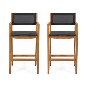 English Elm Christopher Knight Home® - FAIRFAX Santana Acacia Wood Outdoor Bar Stools Set of 2 — Teak Finish, Faux Rattan Seats, 30" Height 68991.00BLK
