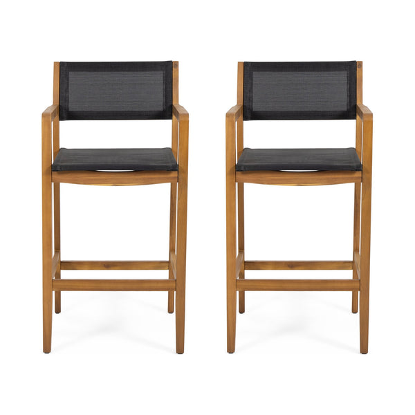 English Elm Christopher Knight Home® - FAIRFAX Santana Acacia Wood Outdoor Bar Stools Set of 2 — Teak Finish, Faux Rattan Seats, 30" Height 68991.00BLK