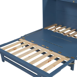 English Elm Queen Size Murphy Bed With Iron Legs, Modern Blue Finish, Space-Saving Design For Stylish Living N820S00035N-GIGA