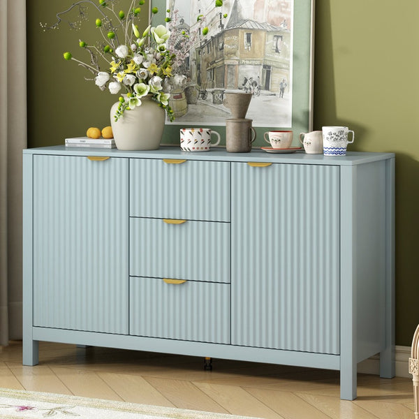 English Elm U_Style Modern Wave-Front Sideboard - 3 Adjustable Shelves, Soft-Close Doors & Metal Handles, 3 Colors N711P269066C-GIGA