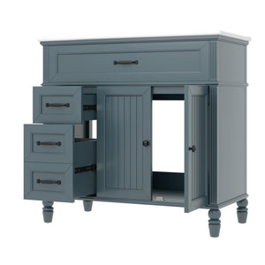 English Elm 36" Modern Bathroom Vanity with Ceramic Sink, Solid Wood + MDF Frame, Sleek Freestanding Design Blue N725P195410C