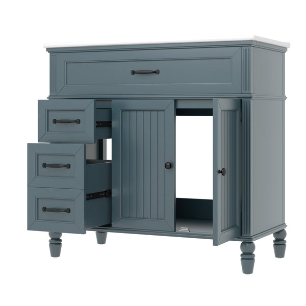 English Elm 36" Modern Bathroom Vanity with Ceramic Sink, Solid Wood + MDF Frame, Sleek Freestanding Design Blue N725P195410C