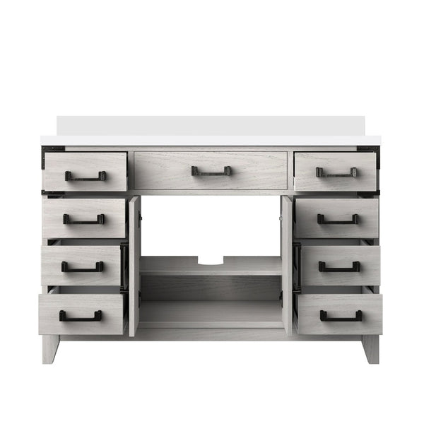 English Elm White Oak Single Bath Vanity 48" W X 22" D With White Quartz Top - Stylish Storage & Modern Elegance B2731P259829-GIGA